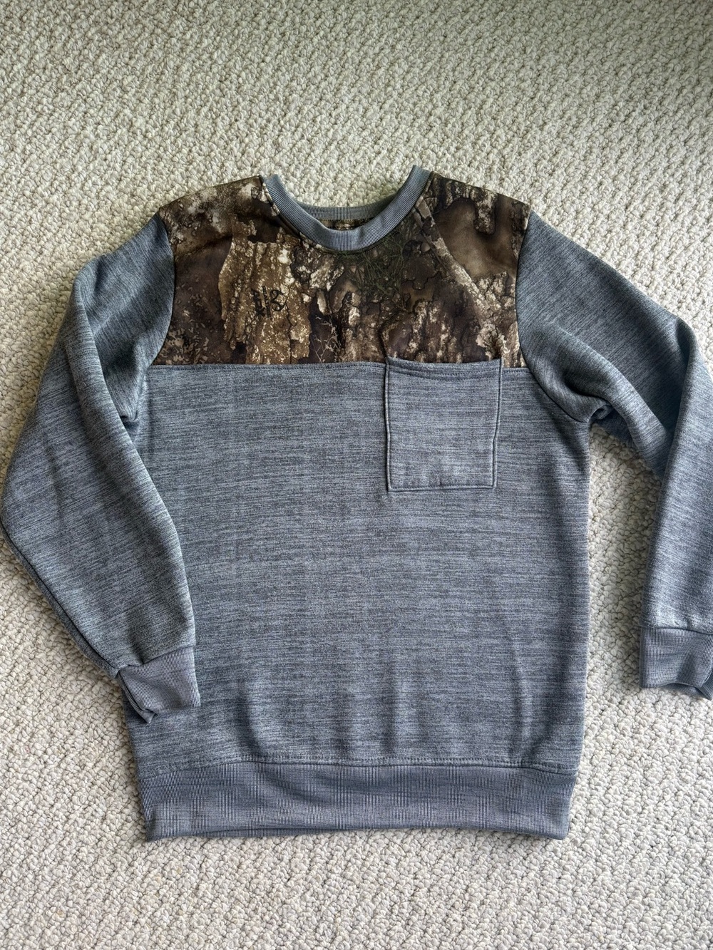Youth Gray and Camo Crewneck Sweatshirt